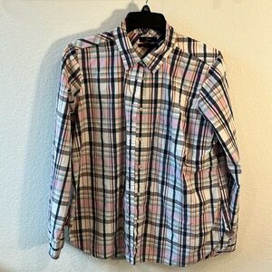 JCREW LONG SLEEVE BLUE PINK PLAID COTTON BUTTON DOWN . Women’s 14
